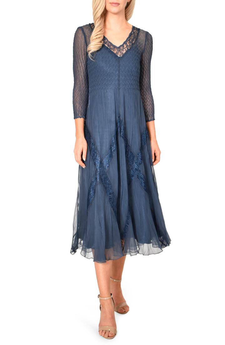 Women's Komarov Beaded Chiffon A-line Dress - Blue