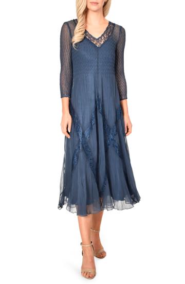 Women's Komarov Beaded Chiffon A-line Dress - Blue