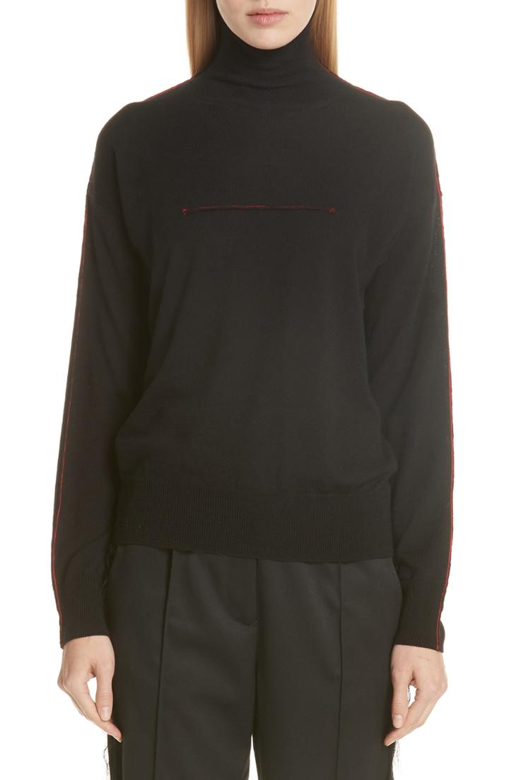 Women's Mm6 Maison Margiela Red Stitch Wool Sweater - Black