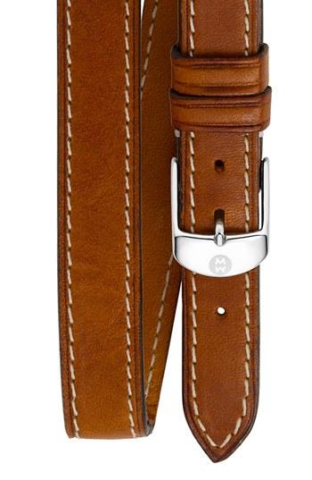 Women's Michele 16mm Leather Double Wrap Watch Strap