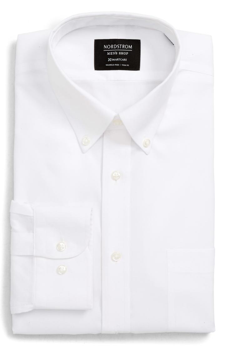 Men's Nordstrom Men's Shop Smartcare(tm) Trim Fit Dress Shirt - 32/33 - White