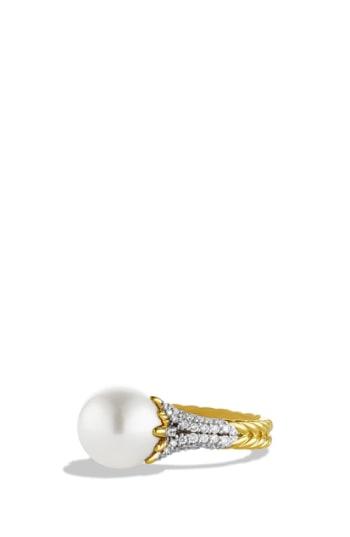 Women's David Yurman 'starburst' Pearl Ring With Diamonds In Gold