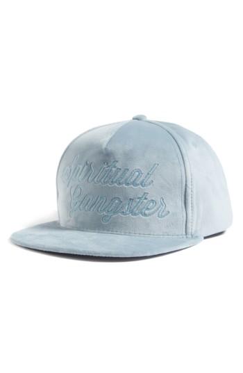 Women's Spiritual Gangster Logo Script Velvet Snapback Cap - Blue