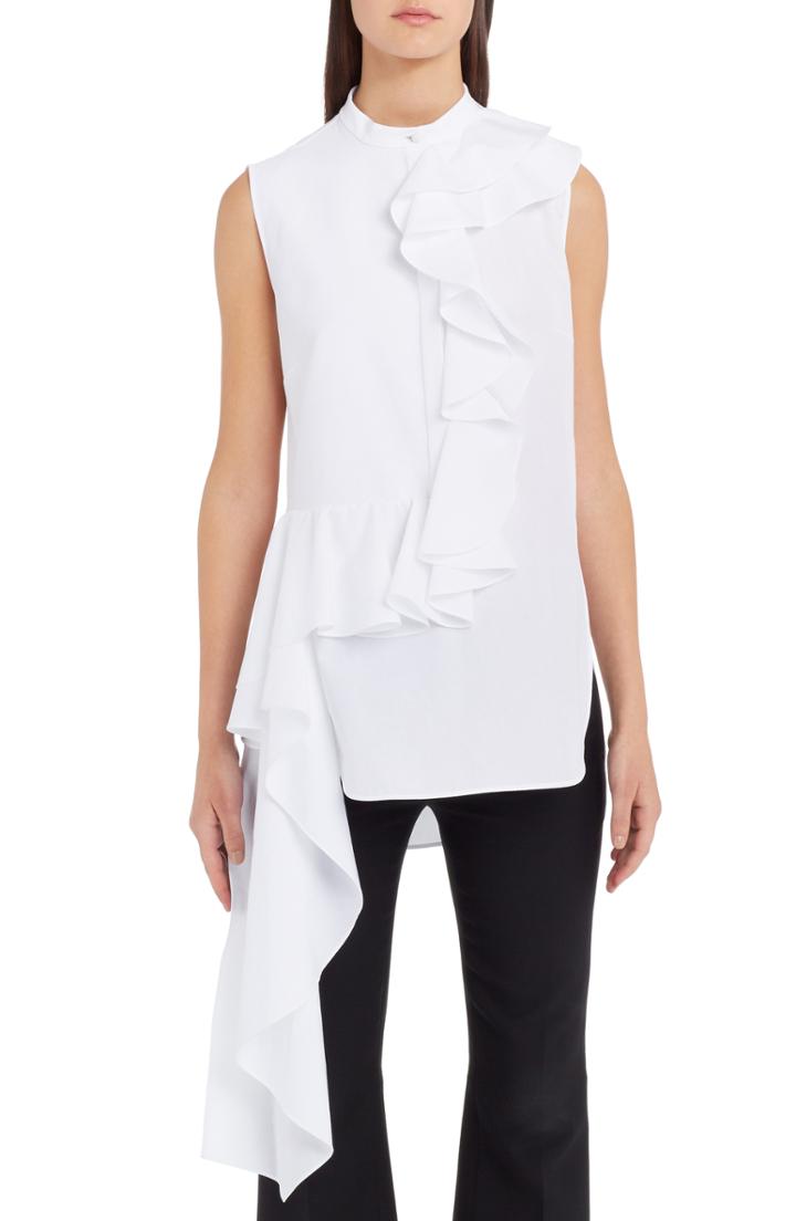 Women's Alexander Mcqueen Ruffle Poplin Blouse Us / 36 It - White