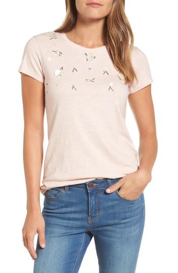 Women's Halogen Embellished Neck Tee, Size - Pink