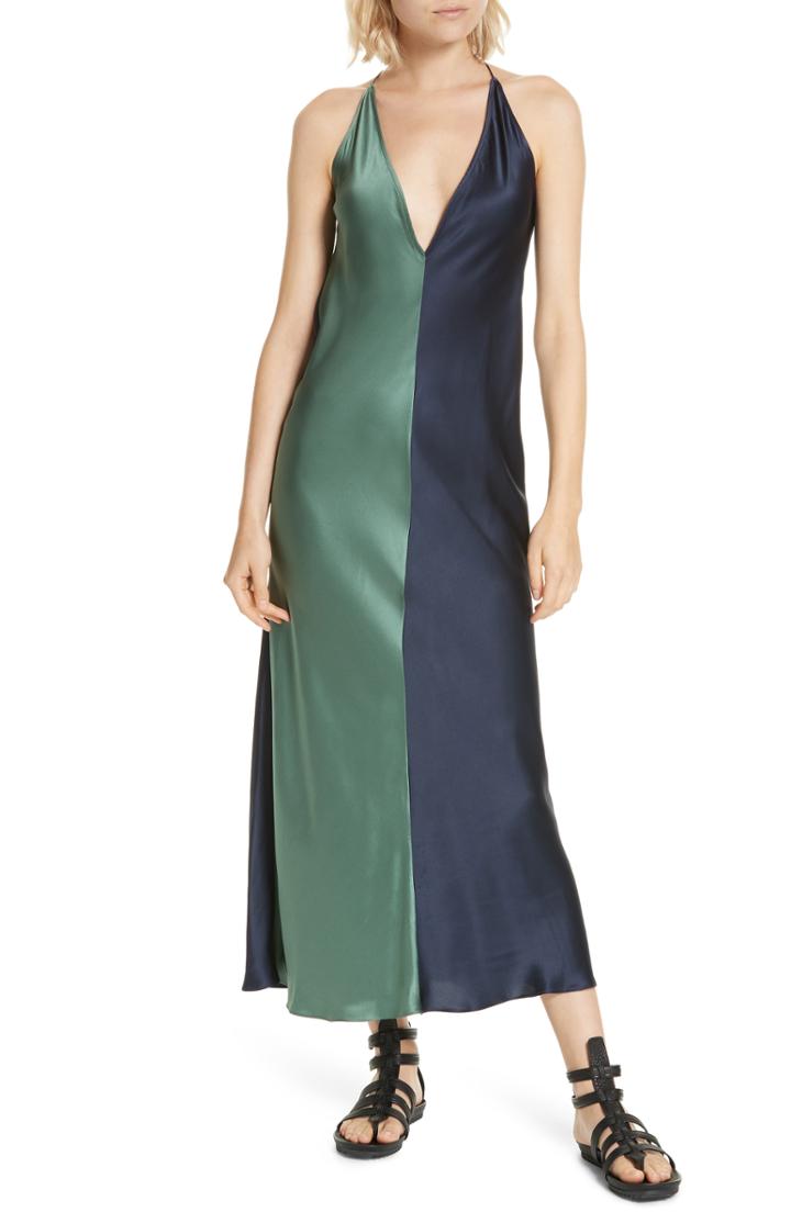 Women's Lee Mathews Sierra Bicolor Silk Satin Slipdress - Black