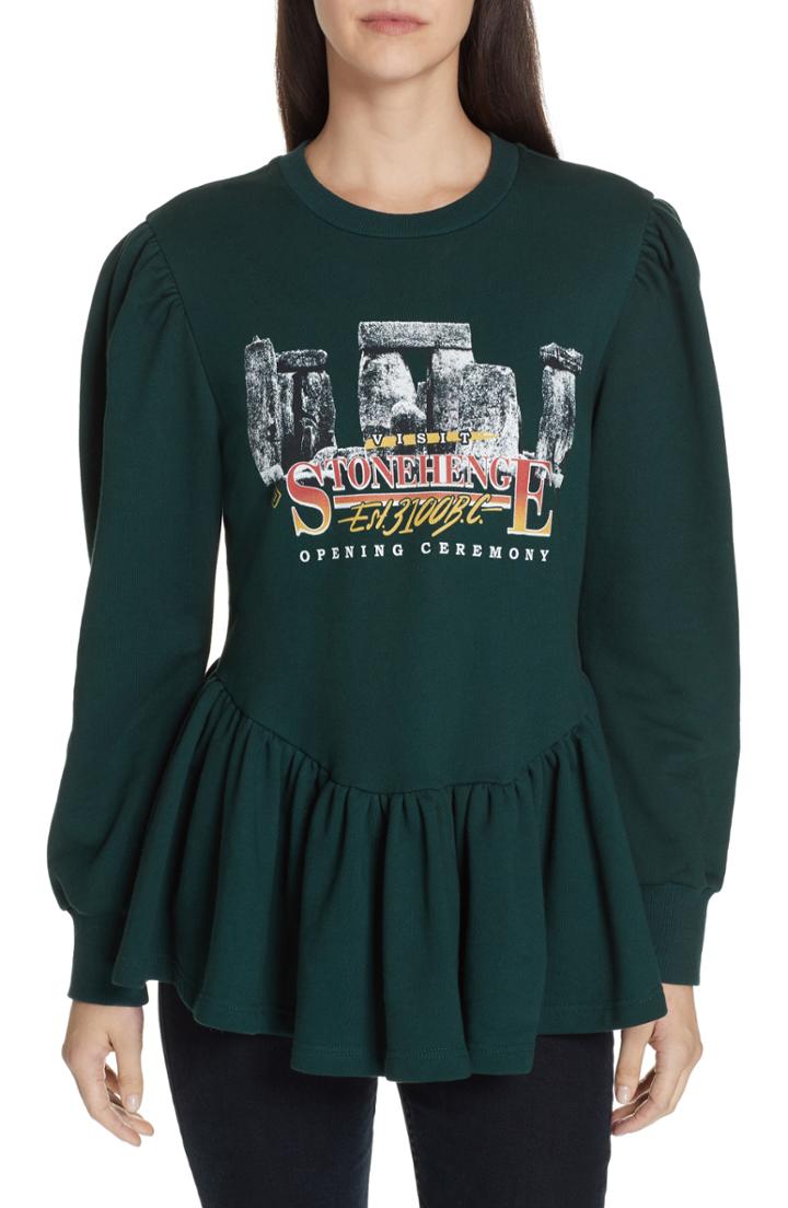 Women's Opening Ceremony Stonehenge Graphic Peplum Sweatshirt - Green