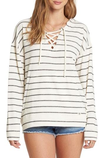 Women's Billabong Weekend Lover Stripe Lace-up Hoodie - White