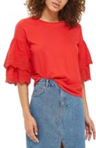 Women's Topshop Eyelet Layer Sleeve Tee T-shirt Us (fits Like 2-4) - Red