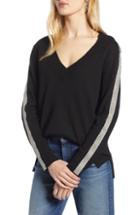 Women's Halogen Chain Stripe Sweater - Black