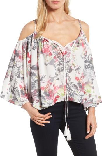 Women's Kut From The Kloth Leonie Prairie Print Cold Shoulder Top - White