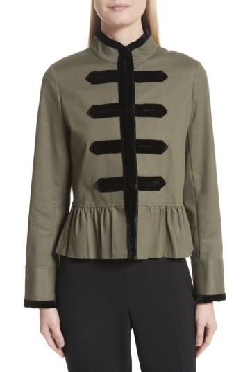 Women's Kate Spade New York Velvet Trim Military Jacket, Size - Green