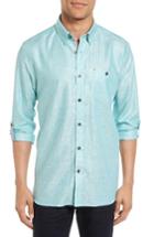Men's Ted Baker London Laavno Extra Slim Fit Linen Blend Sport Shirt (xxl) - Blue/green
