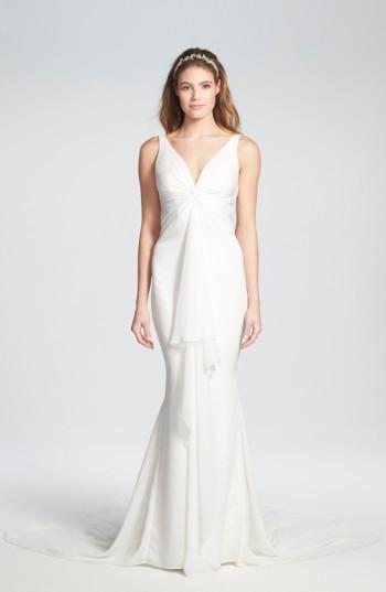 Women's Katie May 'mykonos' Twist Front Crepe De Chine Mermaid Gown, Size V (xl) - Ivory