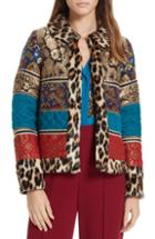 Women's Alice + Olivia Glennie Patchwork Mixed Media Faux Fur Jacket