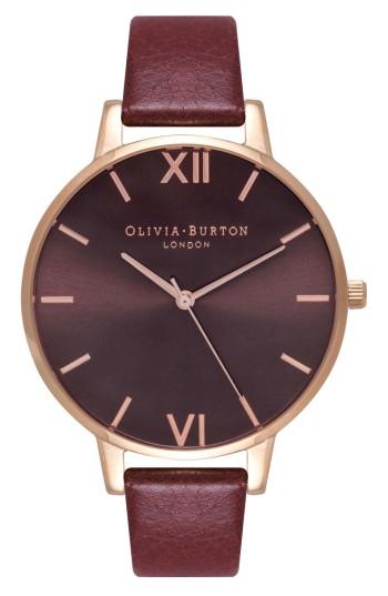 Women's Olivia Burton Big Sunray Leather Strap Watch, 38mm