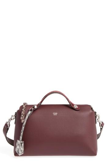 Fendi 'medium By The Way' Calfskin Leather Shoulder Bag With Genuine Snakeskin Trim - Red