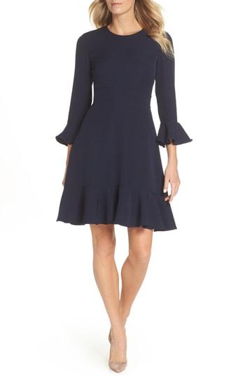 Women's Eliza J Bell Sleeve Fit & Flare Dress (similar To 14w) - Blue