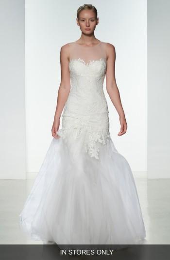 Women's Amsale 'courtney' Strapless Illusion Lace & Tulle Mermaid Dress, Size - Ivory