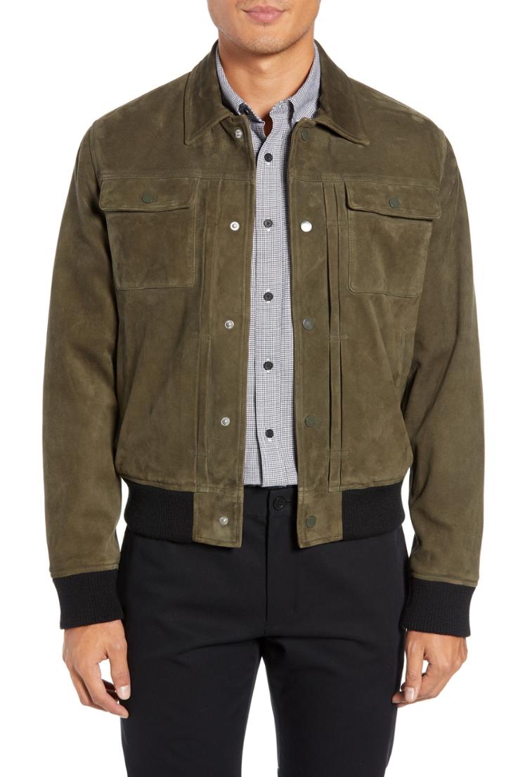Men's Club Monaco Suede Trucker Jacket - Green