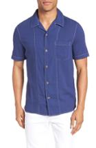 Men's French Connection Regular Fit Textured Dobby Camp Shirt - Blue