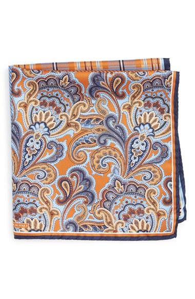 Men's Nordstrom Men's Shop 'three Panel' Silk Pocket Square, Size - Orange
