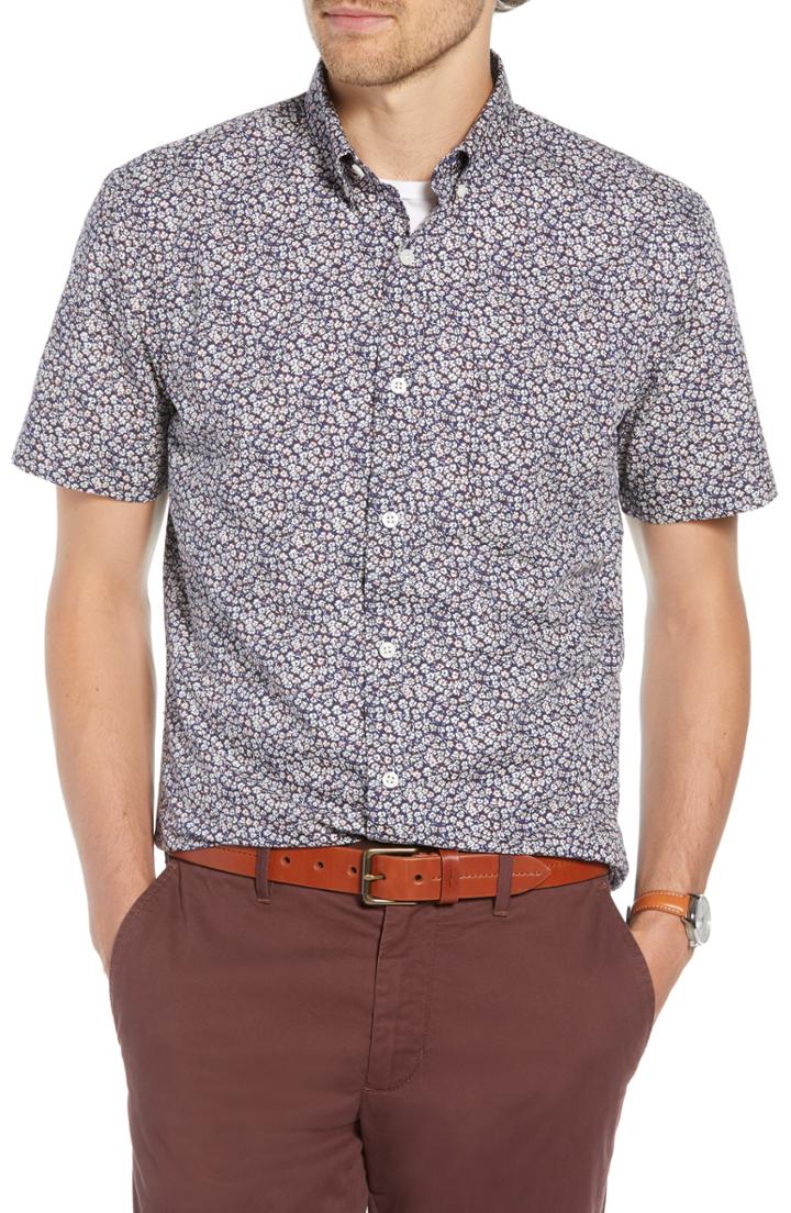 Men's 1901 Micro Floral Print Sport Shirt, Size - Blue
