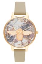 Women's Olivia Burton Marble Floral Leather Strap Watch, 34mm