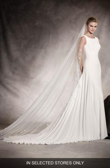 Women's Pronovias Amaya Crepe A-line Gown, Size In Store Only - Ivory