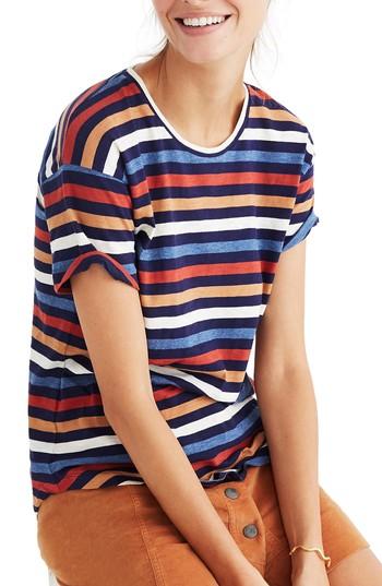 Women's Madewell Whisper Stripe Cotton Tee - Blue