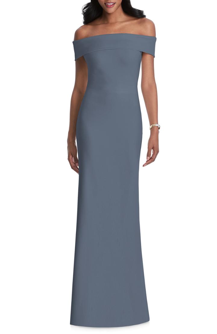 Women's After Six Off The Shoulder Stretch Crepe Gown - Grey