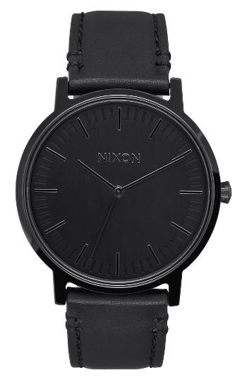 Men's Nixon Porter Round Leather Strap Watch, 40mm