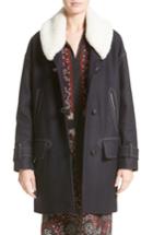 Women's Belstaff Apsley Genuine Shearling Collar Wool Blend Coat Us / 40 It - Blue