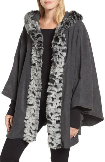 Women's Parkhurst Olivia Faux Fur Trim Cape, Size - Grey