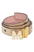 Women's Mcm 'visetos' Reversible Leather Belt, Size - Beige/ Coral Blush