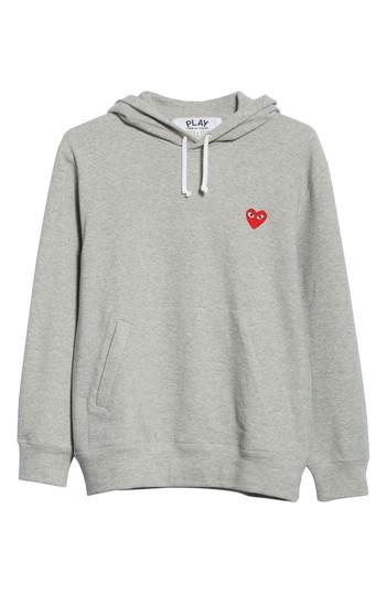 Men's Comme Des Garcons Red Heart Hoodie - Grey