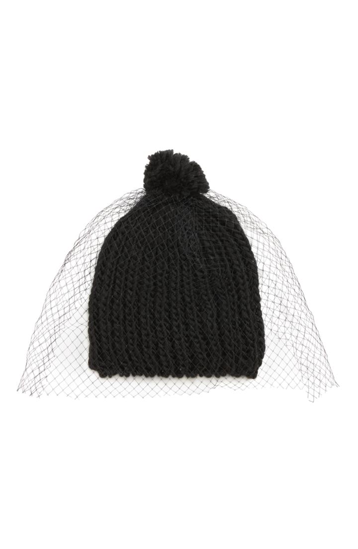 Women's Leith Fishnet Veil Beanie - Black