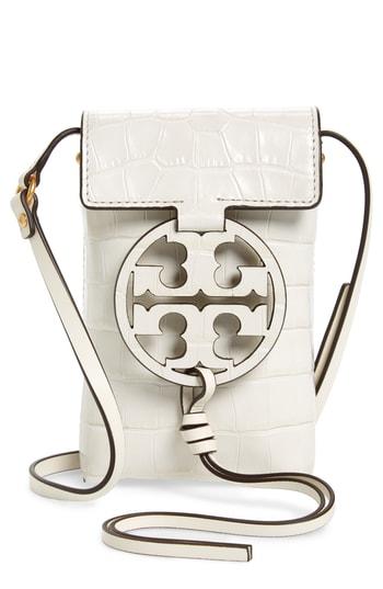 Tory Burch Miller Embossed Crossbody Leather Phone Bag - White