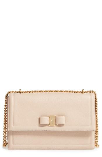 Salvatore Ferragamo Medium Ginny Leather Shoulder Bag - Beige