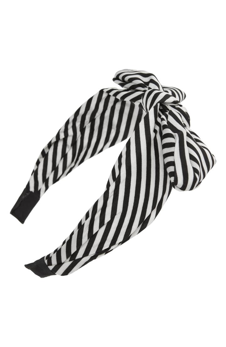 Tasha Knotted Stripe Bow Headband, Size - Black