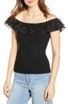 Women's Endless Rose Off The Shoulder Ruffle Detail Sweater - Black
