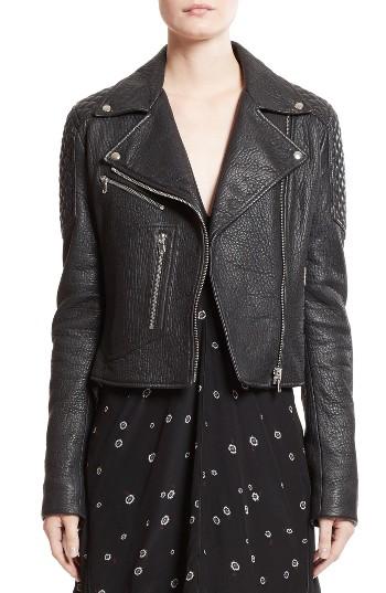 Women's Proenza Schouler Pebbled Leather Moto Jacket - Black