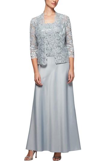 Women's Alex Evenings Scalloped Lace Gown With Jacket - Metallic