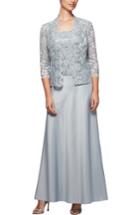 Women's Alex Evenings Scalloped Lace Gown With Jacket - Metallic