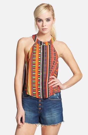 Astr High Neck Racerback Tank Bright Multi Pattern