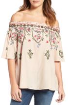 Women's Wit & Wisdom Embroidered Off The Shoulder Top - Beige