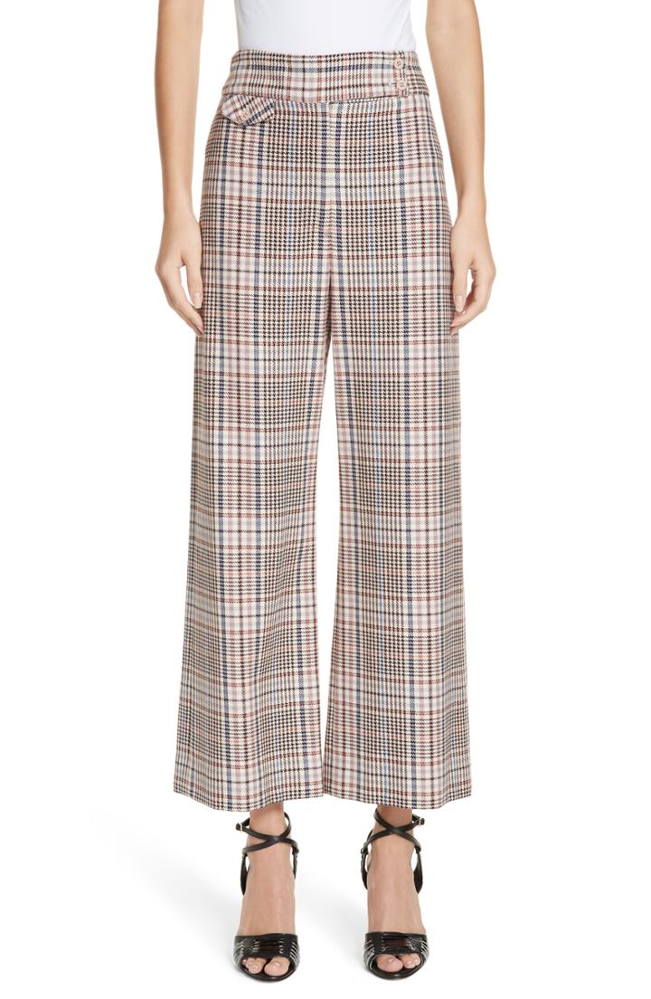 Women's Veronica Beard Madero Plaid Wide Leg Pants