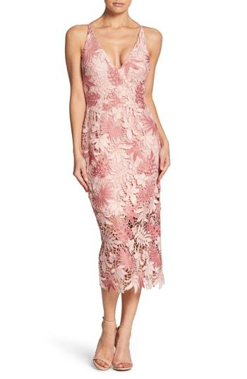 Women's Dress The Population Aurora Lace Tea Length Dress - Pink