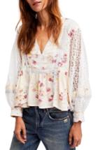 Women's Free People Boogie All Night Lace Sleeve Blouse - Ivory