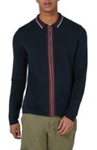 Men's Topman Stripe Knit Zip Front Harrington Sweatshirt - Blue